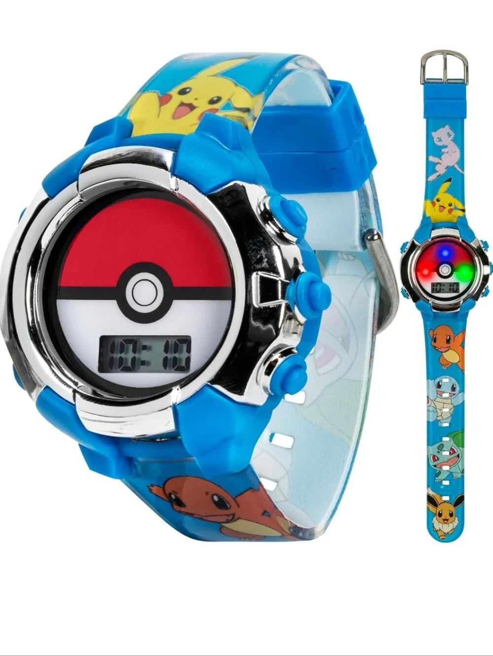 Kids Flashing LCD Watch - Blue Pikachu & Charmander Design